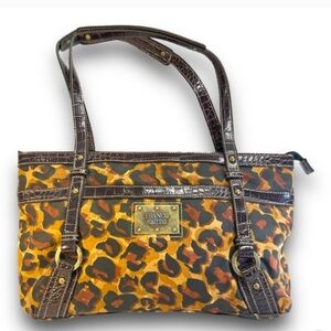 FRANCO SARTO Vintage cheetah nylon bag with brown Croc trim
